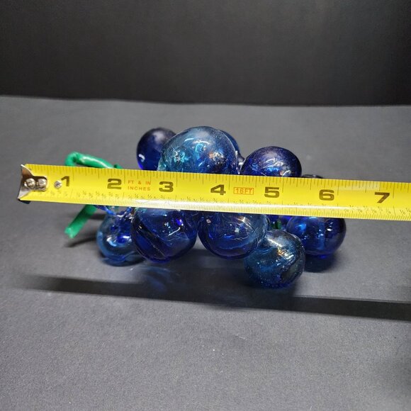 Vintage Handblown Art Glass Grapes Cluster Cobalt Blue with Leaf - Picture 6 of 7